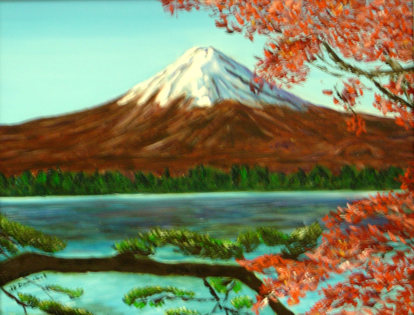 F018 — Reflets du Fuji et érable en automne